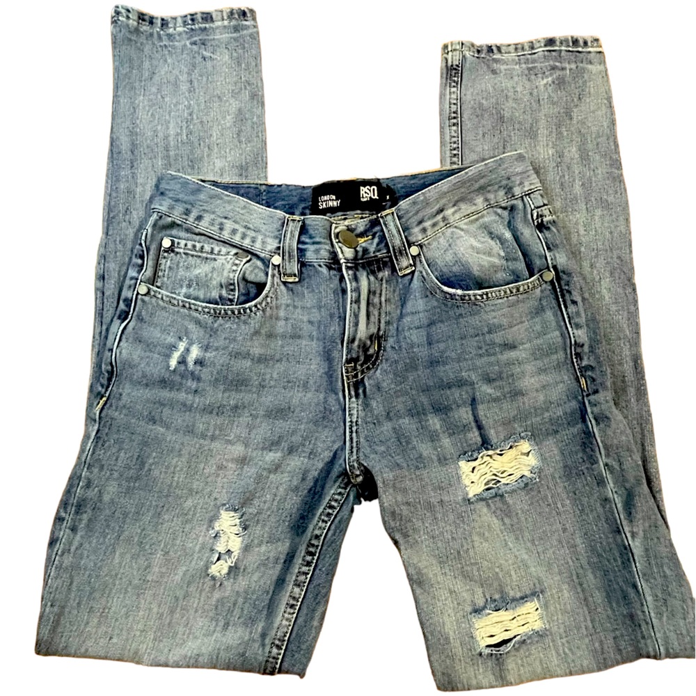 RSQ London Skinny Distressed Ripped Jeans Mens 28x32‎ Medium Wash Blue Denim